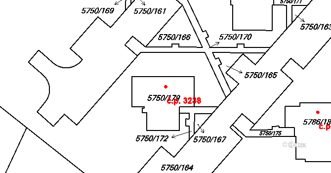 Česká Lípa 3238 na parcele st. 5750/179 v KÚ Česká Lípa, Katastrální mapa