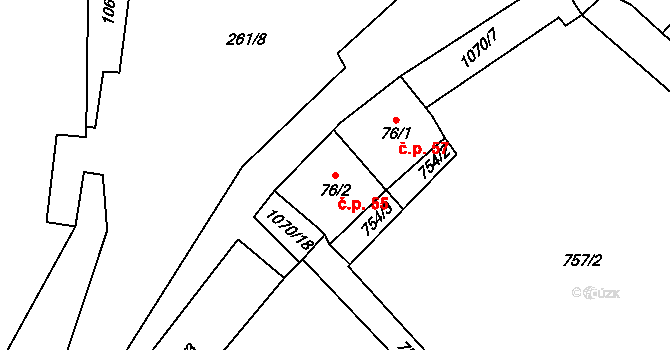 Rychnov nad Malší 55, Dolní Dvořiště na parcele st. 76/2 v KÚ Rychnov nad Malší, Katastrální mapa