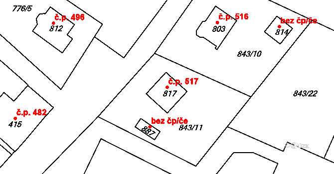 Skalná 517 na parcele st. 817 v KÚ Skalná, Katastrální mapa