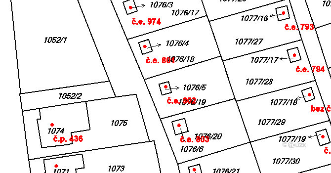 Štětí 802 na parcele st. 1076/5 v KÚ Štětí I, Katastrální mapa