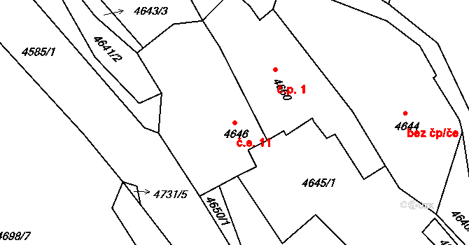 Bedrč 11, Benešov na parcele st. 4646 v KÚ Benešov u Prahy, Katastrální mapa