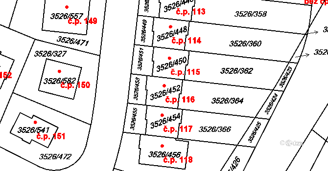 Jindřichův Hradec V 116, Jindřichův Hradec na parcele st. 3526/452 v KÚ Jindřichův Hradec, Katastrální mapa