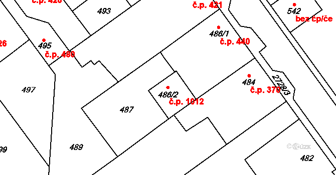 Protivín 1012 na parcele st. 486/2 v KÚ Protivín, Katastrální mapa