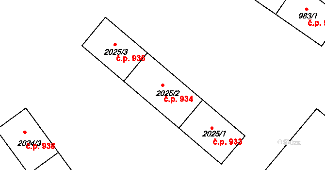 Bystřice nad Pernštejnem 934 na parcele st. 2025/2 v KÚ Bystřice nad Pernštejnem, Katastrální mapa