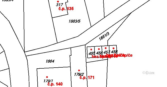 Melč 38091216 na parcele st. 455 v KÚ Melč, Katastrální mapa