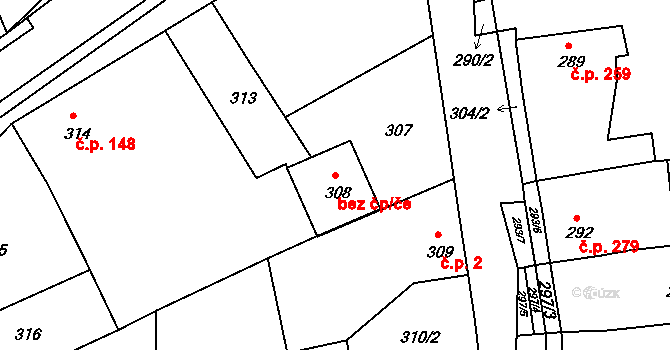 Jesenice 38583216 na parcele st. 308 v KÚ Jesenice u Rakovníka, Katastrální mapa