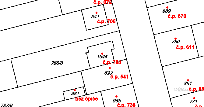 Tlumačov 784 na parcele st. 1044 v KÚ Tlumačov na Moravě, Katastrální mapa
