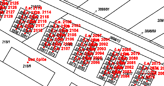 Řečkovice 2098, Brno na parcele st. 5575 v KÚ Řečkovice, Katastrální mapa