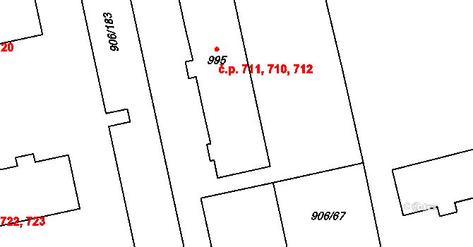 Malenovice 710,711,712, Zlín na parcele st. 995 v KÚ Malenovice u Zlína, Katastrální mapa
