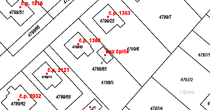 Frýdek-Místek 42100216 na parcele st. 4799/85 v KÚ Místek, Katastrální mapa