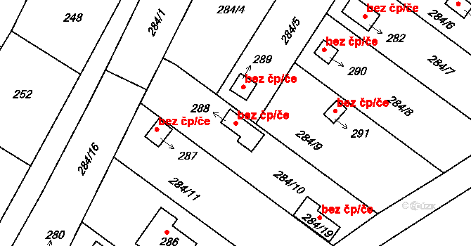 Kroměříž 44982216 na parcele st. 288 v KÚ Miňůvky, Katastrální mapa
