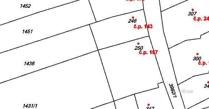 Kudlovice 197 na parcele st. 250 v KÚ Kudlovice, Katastrální mapa
