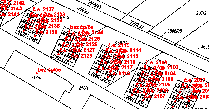 Řečkovice 2120, Brno na parcele st. 5553 v KÚ Řečkovice, Katastrální mapa