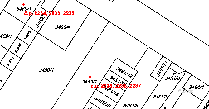 Most 2236,2237,2238 na parcele st. 3463/1 v KÚ Most II, Katastrální mapa