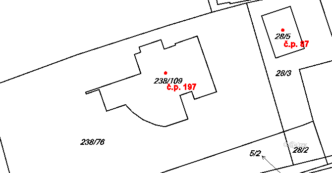 Pitkovice 197, Praha na parcele st. 238/109 v KÚ Pitkovice, Katastrální mapa
