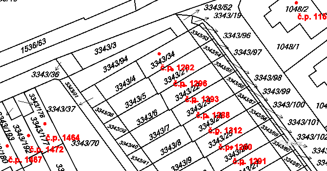 Třešť 1296 na parcele st. 3343/21 v KÚ Třešť, Katastrální mapa