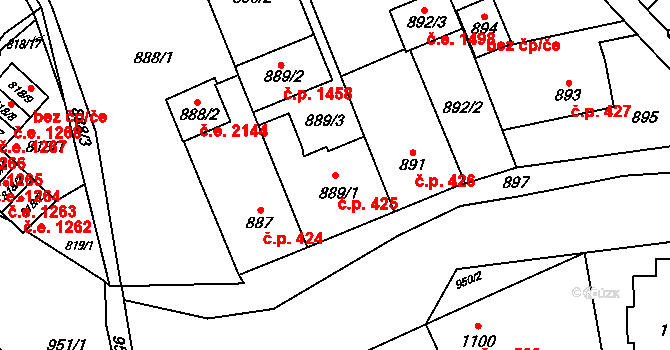 Český Těšín 425 na parcele st. 889/1 v KÚ Český Těšín, Katastrální mapa