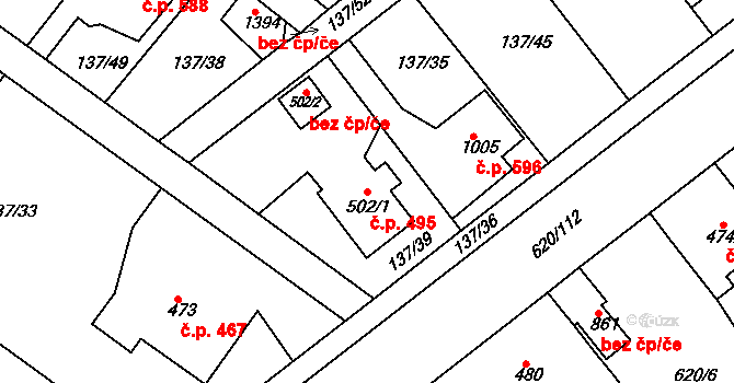 Lobeček 495, Kralupy nad Vltavou na parcele st. 502/1 v KÚ Lobeček, Katastrální mapa
