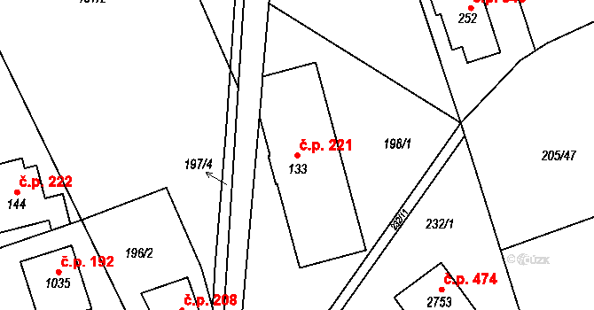 Brunšov 221, Hradištko na parcele st. 133 v KÚ Hradištko pod Medníkem, Katastrální mapa