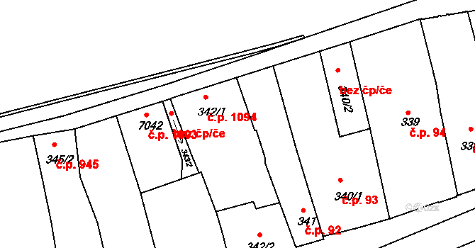 Stařečka 1094, Třebíč na parcele st. 342/1 v KÚ Třebíč, Katastrální mapa