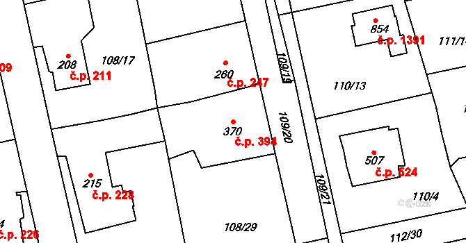 Rudná 394 na parcele st. 370 v KÚ Dušníky u Rudné, Katastrální mapa