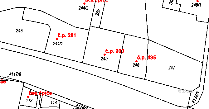 Jakubské Předměstí 200, Jaroměř na parcele st. 245 v KÚ Jaroměř, Katastrální mapa