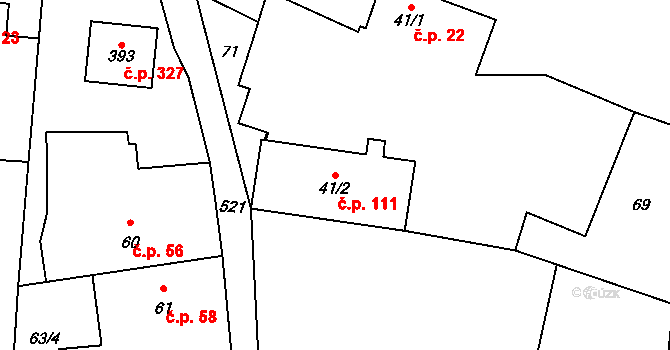 Srch 111 na parcele st. 41/2 v KÚ Srch, Katastrální mapa