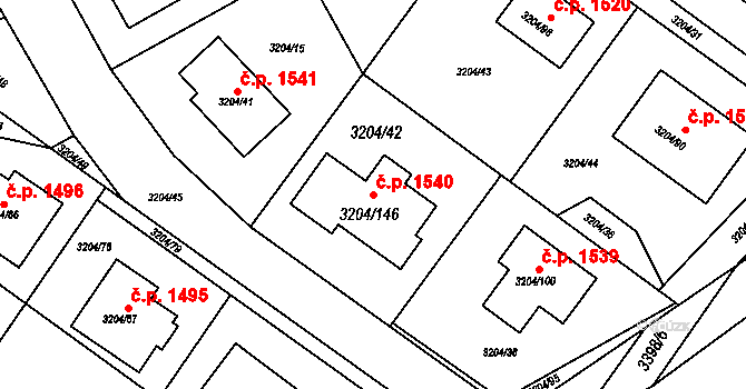 Kuřim 1540 na parcele st. 3204/146 v KÚ Kuřim, Katastrální mapa