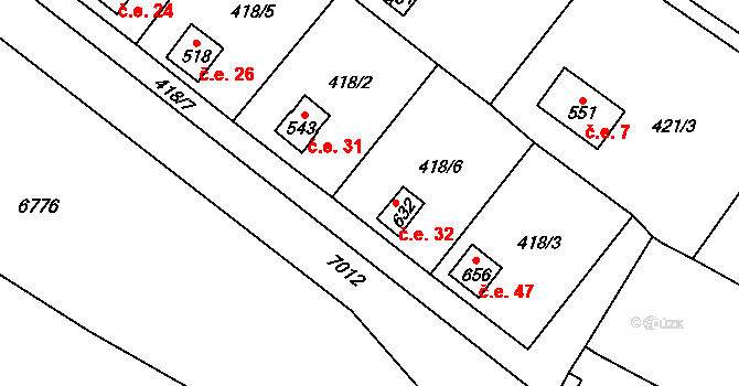 Lysice 32 na parcele st. 632 v KÚ Lysice, Katastrální mapa