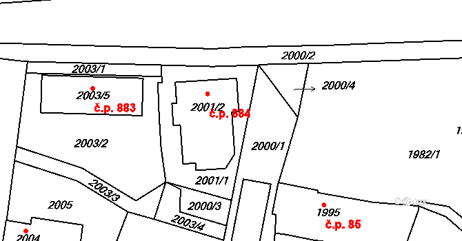 Veselí nad Lužnicí II 884, Veselí nad Lužnicí na parcele st. 2001/2 v KÚ Veselí nad Lužnicí, Katastrální mapa