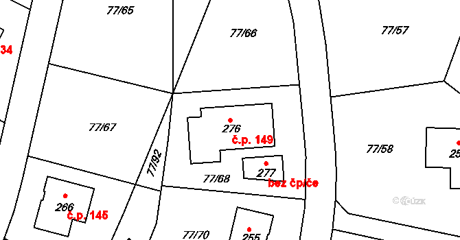 Stěžírky 149, Stěžery na parcele st. 276 v KÚ Stěžírky, Katastrální mapa
