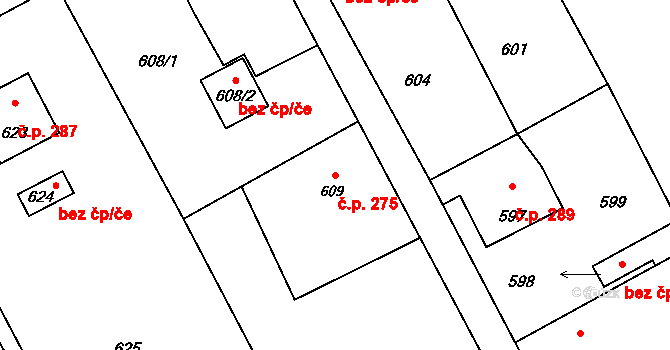 Suchdol nad Odrou 275 na parcele st. 609 v KÚ Suchdol nad Odrou, Katastrální mapa