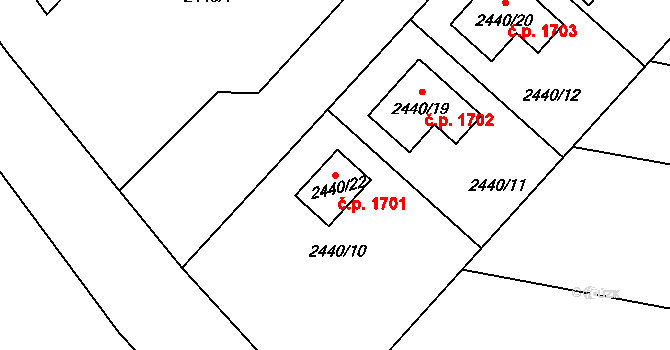 Kunovice 1701 na parcele st. 2440/22 v KÚ Kunovice u Uherského Hradiště, Katastrální mapa
