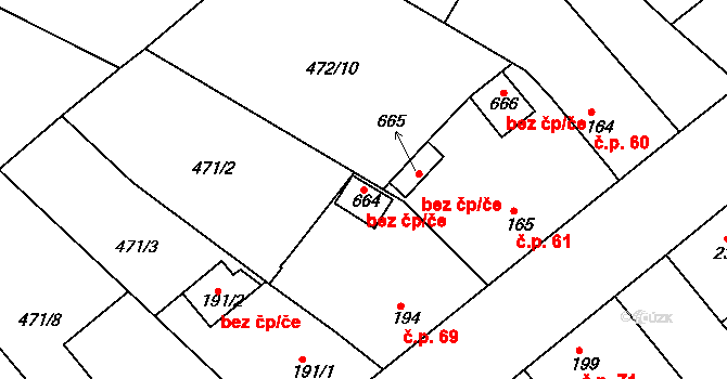 Čachovice 89805216 na parcele st. 664 v KÚ Čachovice, Katastrální mapa