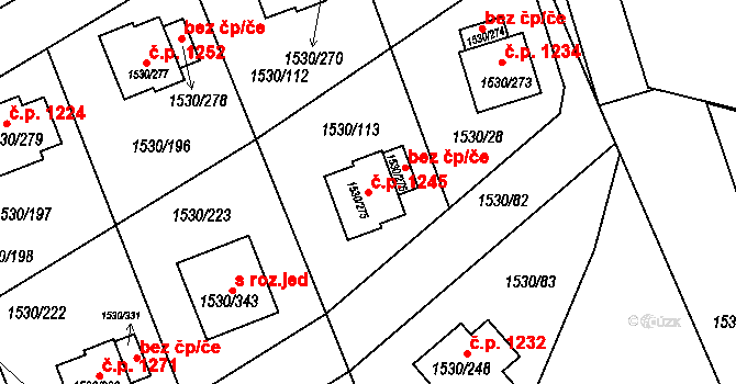 Řeporyje 1245, Praha na parcele st. 1530/275 v KÚ Řeporyje, Katastrální mapa