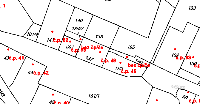 Hradisko 49, Kroměříž na parcele st. 137 v KÚ Hradisko, Katastrální mapa