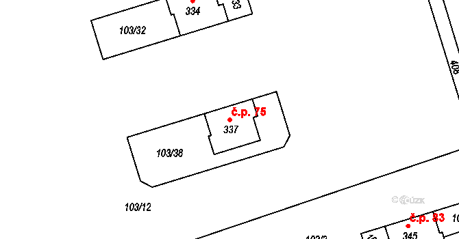 Kasárna 75, Znojmo na parcele st. 337 v KÚ Mramotice, Katastrální mapa