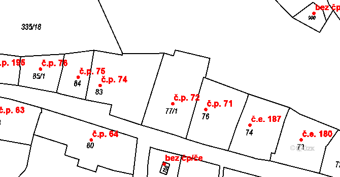 Vranov nad Dyjí 72 na parcele st. 77/1 v KÚ Vranov nad Dyjí, Katastrální mapa