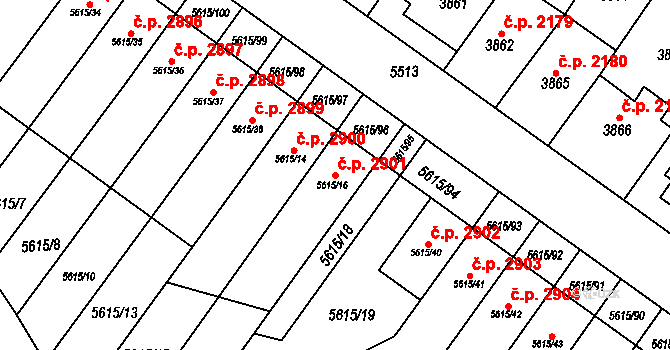 Znojmo 2901 na parcele st. 5615/16 v KÚ Znojmo-město, Katastrální mapa