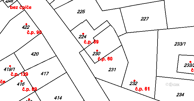 Nové Dvory 60 na parcele st. 230 v KÚ Nové Dvory u Kutné Hory, Katastrální mapa