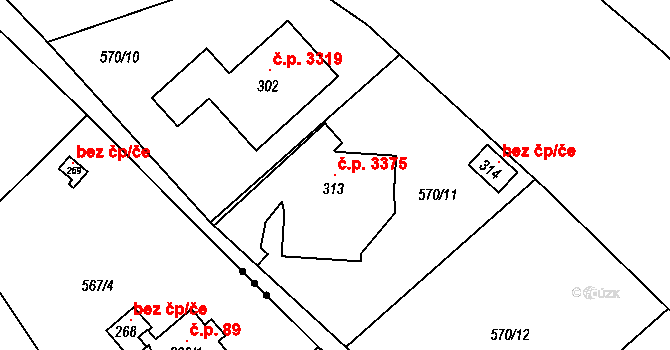 Nová Ves 3375, Teplice na parcele st. 313 v KÚ Nová Ves u Teplic, Katastrální mapa