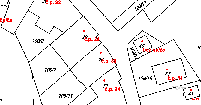 Horní Miletín 32, Lišov na parcele st. 29 v KÚ Horní Miletín, Katastrální mapa