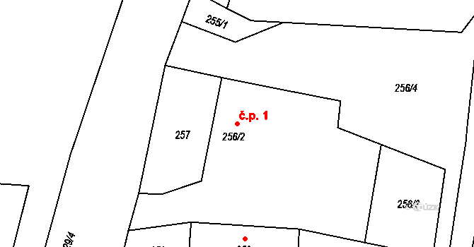 Všeborovice 1, Dalovice na parcele st. 256/2 v KÚ Všeborovice, Katastrální mapa