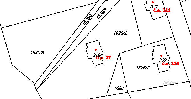 Karlov 32, Josefův Důl na parcele st. 310 v KÚ Karlov u Josefova Dolu, Katastrální mapa