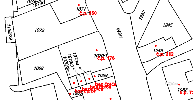 Mšeno nad Nisou 176, Jablonec nad Nisou na parcele st. 1070/1 v KÚ Mšeno nad Nisou, Katastrální mapa