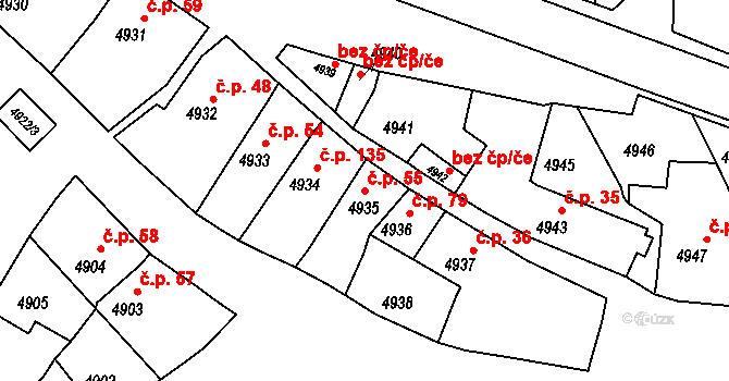 Lukovany 55 na parcele st. 4935 v KÚ Lukovany, Katastrální mapa