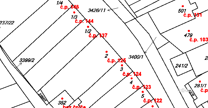 Hrubá Vrbka 125 na parcele st. 2 v KÚ Hrubá Vrbka, Katastrální mapa