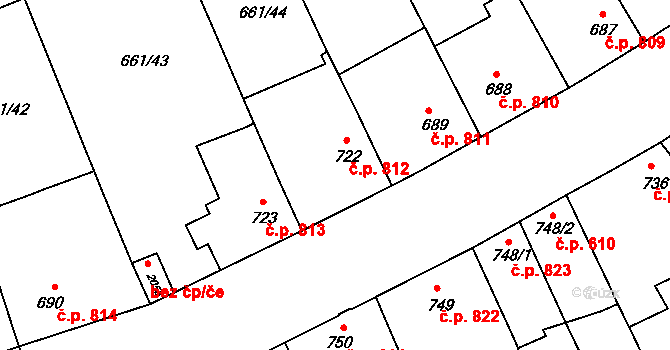 Veselí nad Moravou 812 na parcele st. 722 v KÚ Veselí-Předměstí, Katastrální mapa