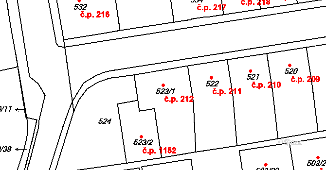 Pod Cvilínem 212, Krnov na parcele st. 523/1 v KÚ Opavské Předměstí, Katastrální mapa