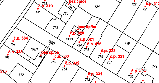 Kosmonosy 321 na parcele st. 734 v KÚ Kosmonosy, Katastrální mapa